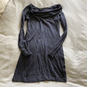 Navy Striped Cowl-Necked Mini Dress